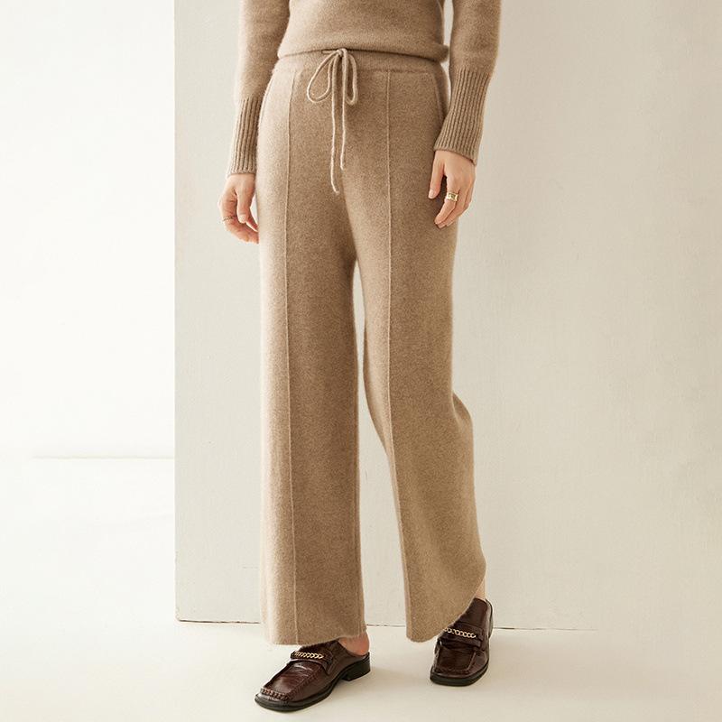 ニットパンツ レディース 秋冬 ハイウエスト 厚手 カシミヤ混 センターシーム リブニット ワイドストレート ゆったり 伸縮性 上品 きれいめ 通勤 オフィス カジュアル フルレングス secure-depo-10921558 セキュアデポ パッケージ画像