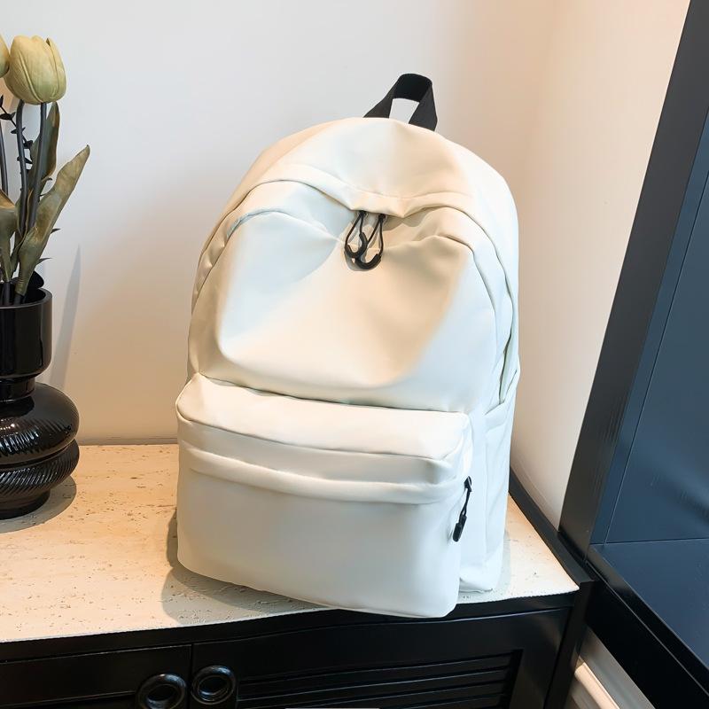 Men'S Bag - リュック メンズ レディース 男女兼用 負荷軽減 大容量 15インチPC対応 A4対応 通学 通勤 旅行 スクールバックパック 韓国風 シンプル カジュアル 無地 PUレザー ブラック ホワイト 春夏
