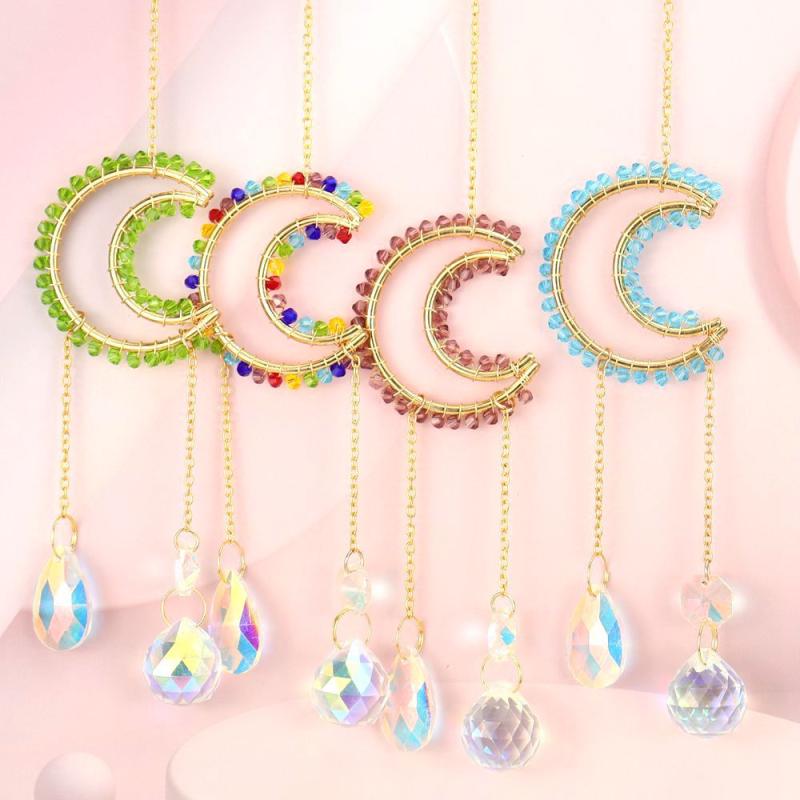 サンキャッチャー 手作り ワイヤー巻き 月 星 クリスタル 水晶 プリズムボール カラフル 七色 窓辺 カ..