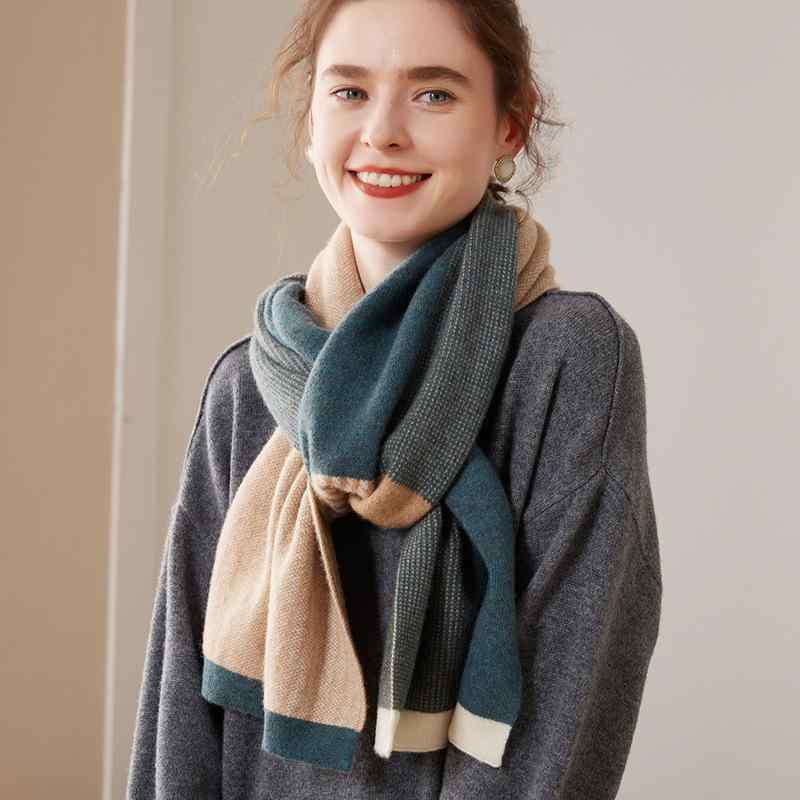 For Women - ショール レディース カシミヤ混 厚手 保温性 暖か 切り替え バイカラー ジャガード織り 大判 ロング 秋冬 マフラー ストール ダークグリーン ブルー キャメル おしゃれ カジュアル