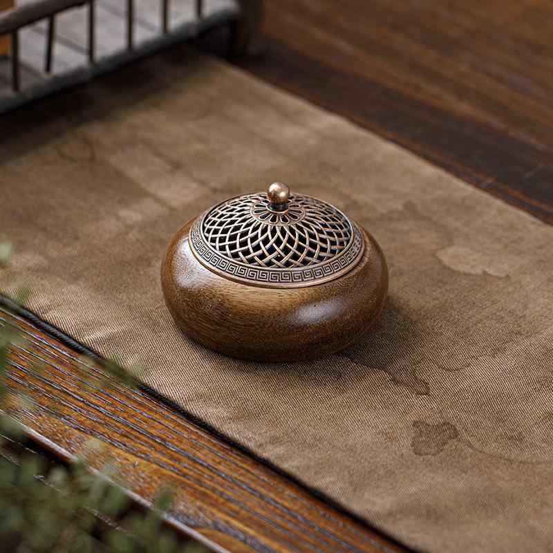 香炉 ウォールナット 無垢材 渦巻き線香用 茶道 白檀 線香立て 台座 灰受け皿 家庭用 モダン 新中式スタイル インテリア 置物