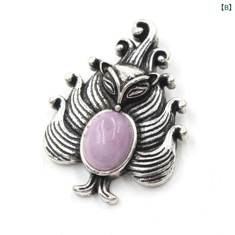 ネックレス レディース 九尾の狐 天然水晶 ペンダント レトロ 個性的 アニマルモチーフ ジュエリー 電気メッキ加工 開運 紫龍晶 ラピスラズリ アクアマリン カイヤナイト アクセサリー