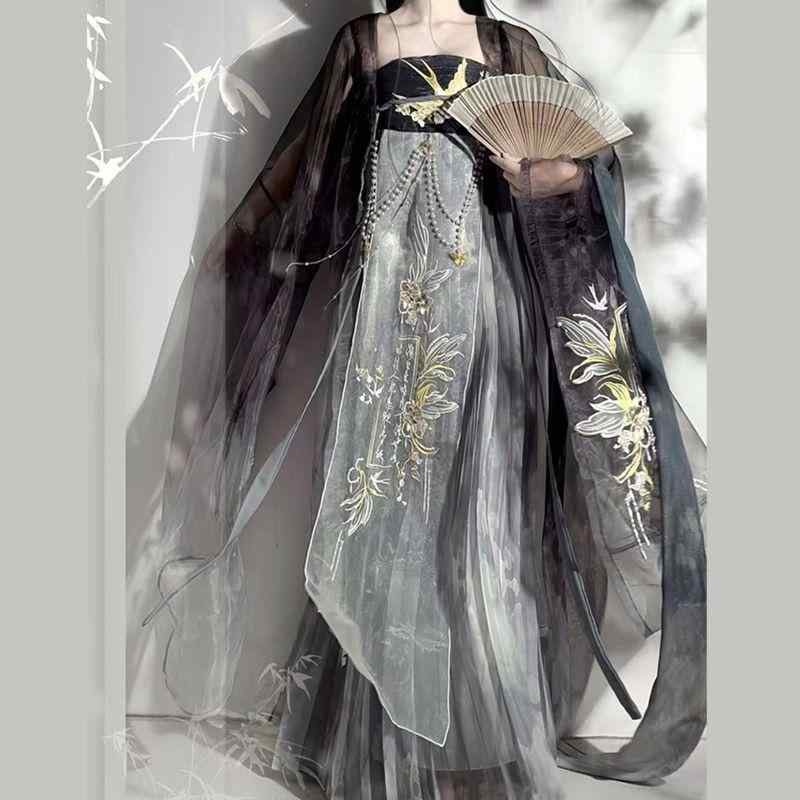 ・適用シーン: 漢服・素材: シフォン・カラー: セット・サイズ: S, M, L・加工: 刺繍・人気要素: ストラップ