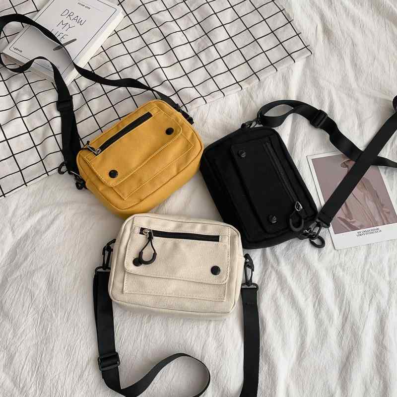ショルダーバッグ レディース ミニ スクエア 斜め掛け 大容量 キャンバス シンプル おしゃれ 上品 万能 通勤 日常使い お出かけ ポリエステル裏地 ブラック ホワイト イエロー カジュアル 都会的