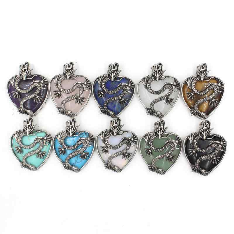 Cubic Zirconia - ネックレス 銅製 電気メッキ加工 龍トーテム ハートモチーフ クリスタル ペンダント 天然石 アクセサリー おしゃれ 個性的 多色展開 ギフト プレゼント