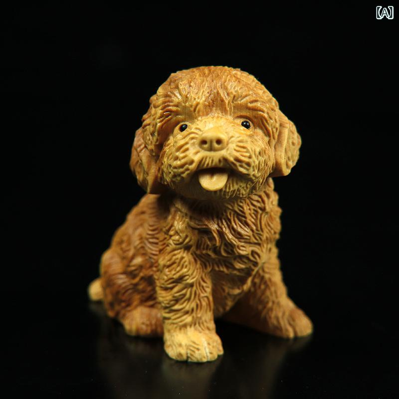 セキュアデポの木彫り オブジェ 崖柏木 干支 いぬ テディドッグ かわいい 癒し系 インテリア 装飾品 車載 コレクション 茶玩 手のひらサイズ ギフト｜アングル2
