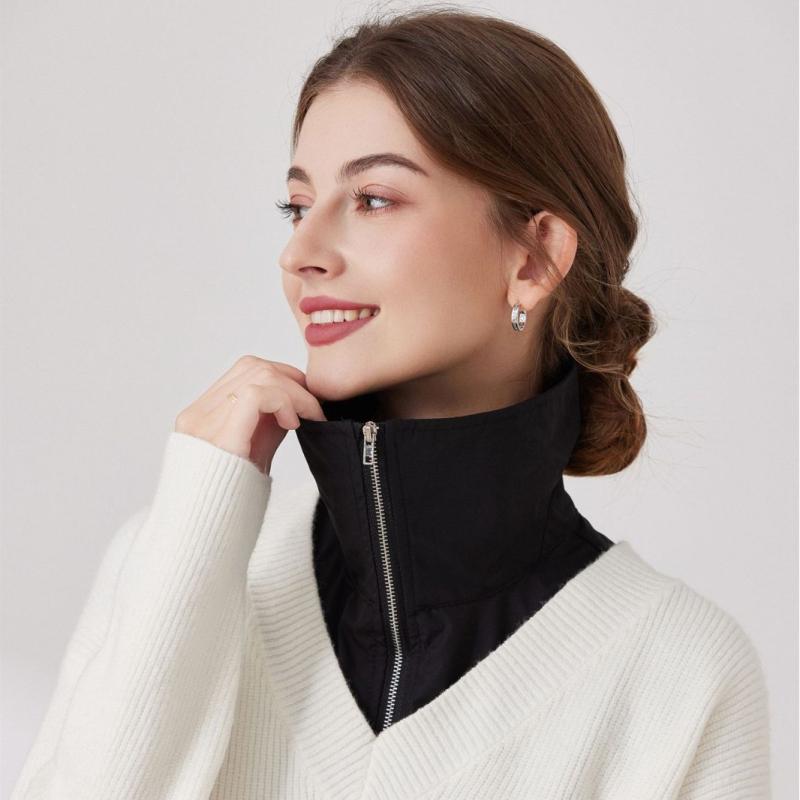 付け襟 レディース 女性用 ファスナー付き ビッグカラー シャツカラー 秋冬 セーター ニット スウェット トレーナー インナー レイヤード 重ね着 カジュアル 着回し抜群 ブラック ホワイト モノトーン