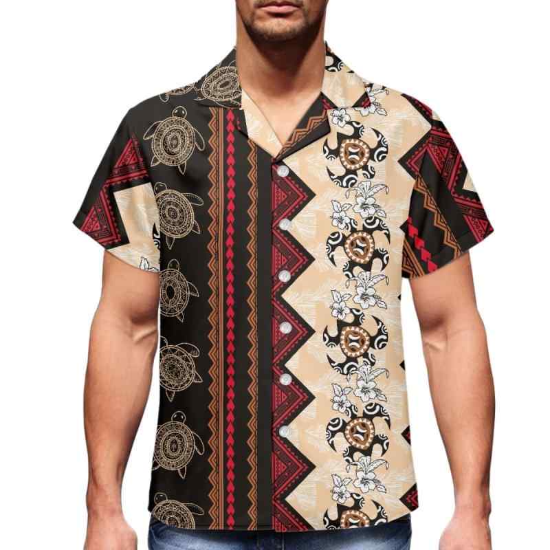 アロハシャツ メンズ 半袖 洗濯機OK 速乾 ゆったり レトロ ポリネシアン シーフード ミッドウェー島柄 ピーチスキン ポリエステル カジュアル 春夏