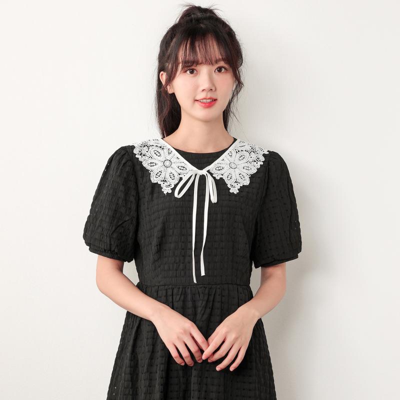 付け襟 レディース レースフリル ショート丈 ショール ケープ風 春夏 ホワイト 多機能 UVカット スカートに合う リボン 結び紐