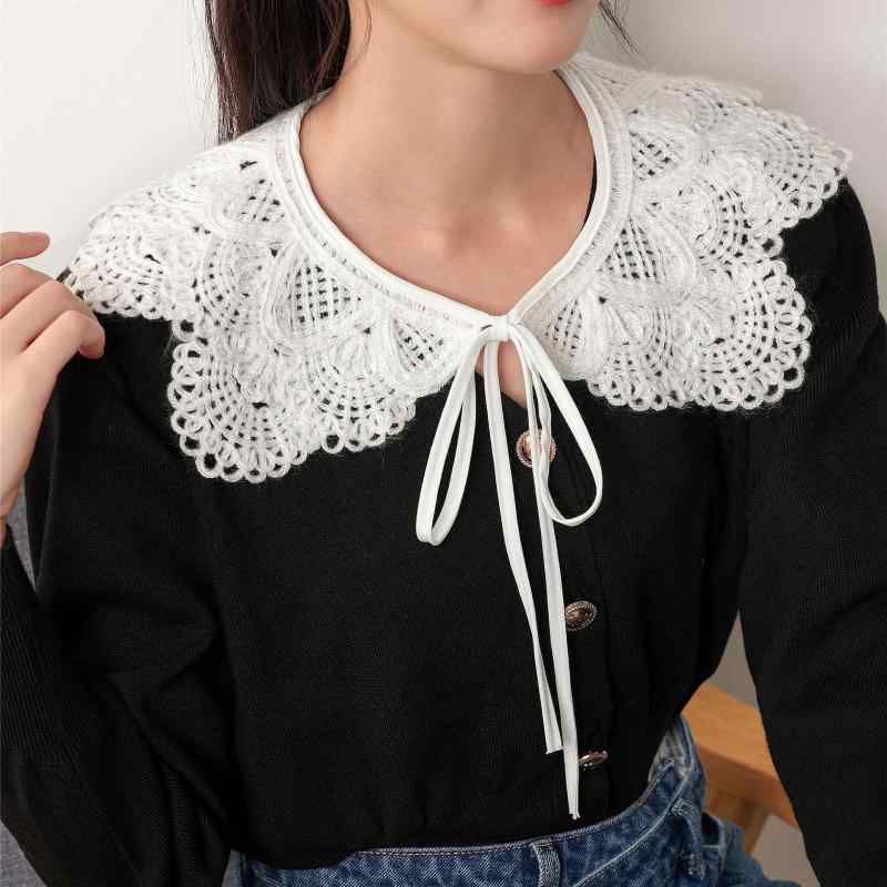 付け襟 レディース UVカット 多機能 レースフリル ショートケープ ボレロ リボンタイ フェイクカラー 春夏 ホワイト スカート合わせ