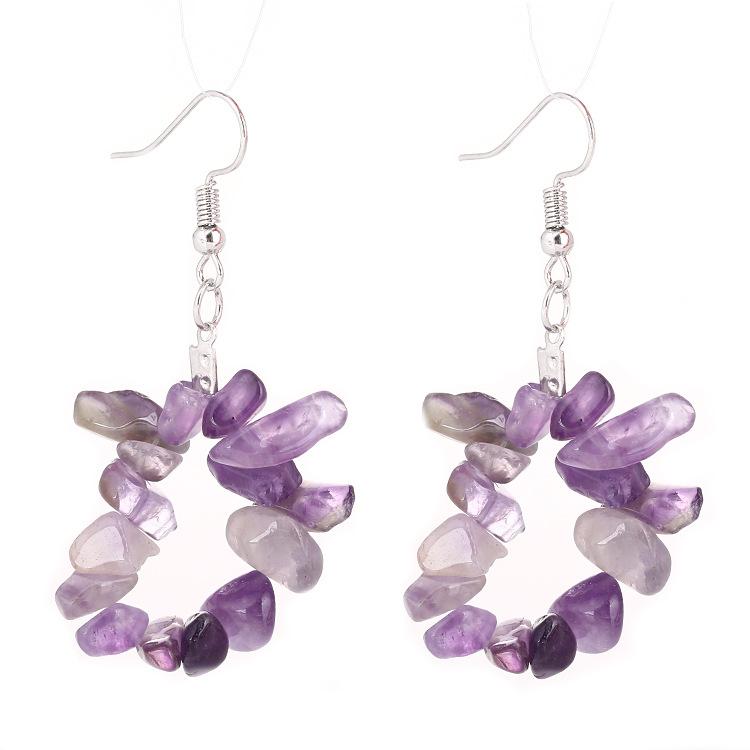 Freshwater Pearl - ピアス イヤリング レディース アメジスト 天然石 シンプル マルチカラー さざれ石 ビーズ 幾何学模様 合金製 スウィート フェミニン