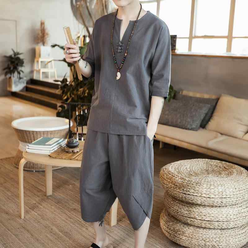 ・スタイル: カジュアル・厚み: 普通・パンツ丈: 七分丈・トップスタイプ: Tシャツ・トップス袖丈: 七分丈・フード: なし・生地名: 麻混紡・主な素材: 亜麻・主な素材の割合: 30%・適用シーン: 日常・カラー展開: ホワイト、ブラック、ダークグレー、ライトグレー・サイズ展開: M、L、XL、2XL、3XL、4XL、5XL・カテゴリ: メンズカジュアルセット