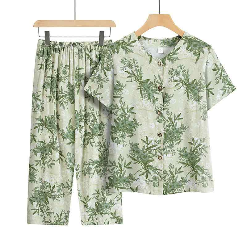 Tシャツセットアップ レディース ミセス 中高年女性 ゆったり 快適 カジュアル 半袖 プルオーバー プリント 九分丈パンツ ツーピース 大きいサイズ 夏物