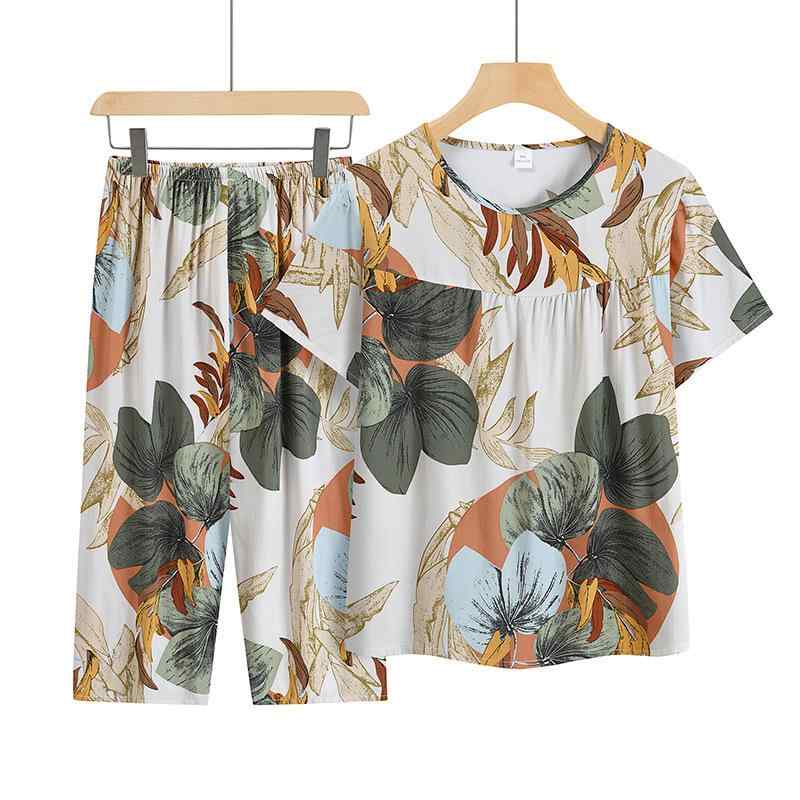 カジュアル セットアップ レディース シニア ママ 60代 春夏 ゆったり リラックス 2点セット 丸首 半袖トップス 9分丈 クロップドパンツ 部屋着 ワンマイルウェア お出かけ 普段着