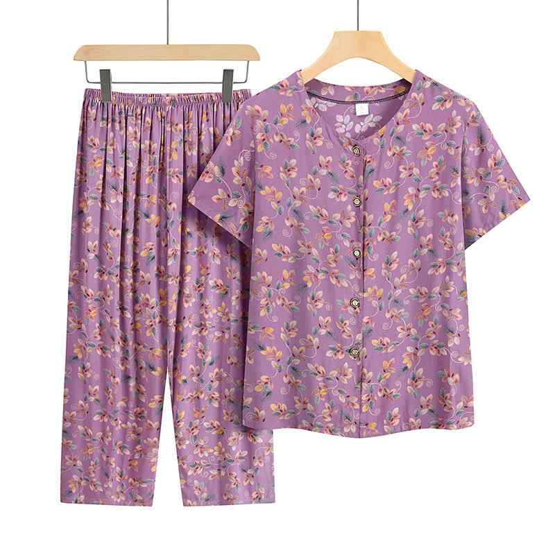 ツーピース レディース ミセス シニア 薄手 半袖トップス クロップドパンツ 部屋着 ルームウェア 春夏 ポリエステル素材 カジュアル セットアップ