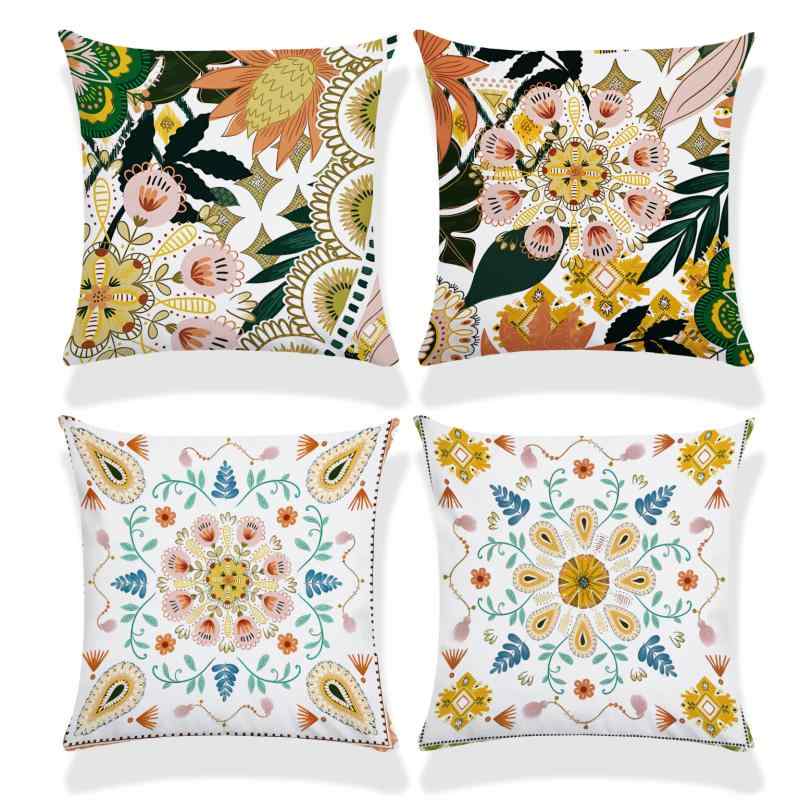 クッションカバー リビング ボヘミアン 花柄 マンダラ柄 柔らか 肌触り抜群 ベルベット生地 おしゃれ インテリアデコレーション 45×45cm 北欧風 多色展開