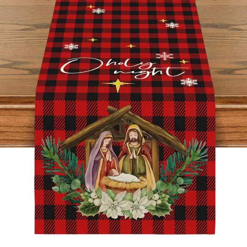 テーブルランナー クリスマス ブラック バッファローチェック柄 リネン風 ポリエステル素材 ナチュラル..