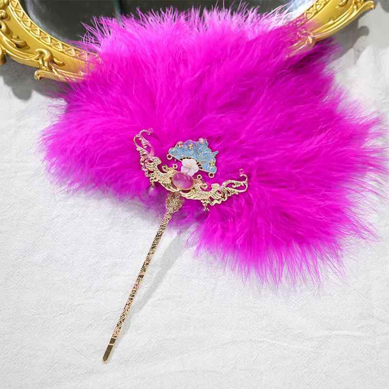 髪飾り ヘッドドレス 古風 漢服 中国衣装 焼花冠 羽根扇子 フェザーファン 簪 かんざし 写真撮影用小道..