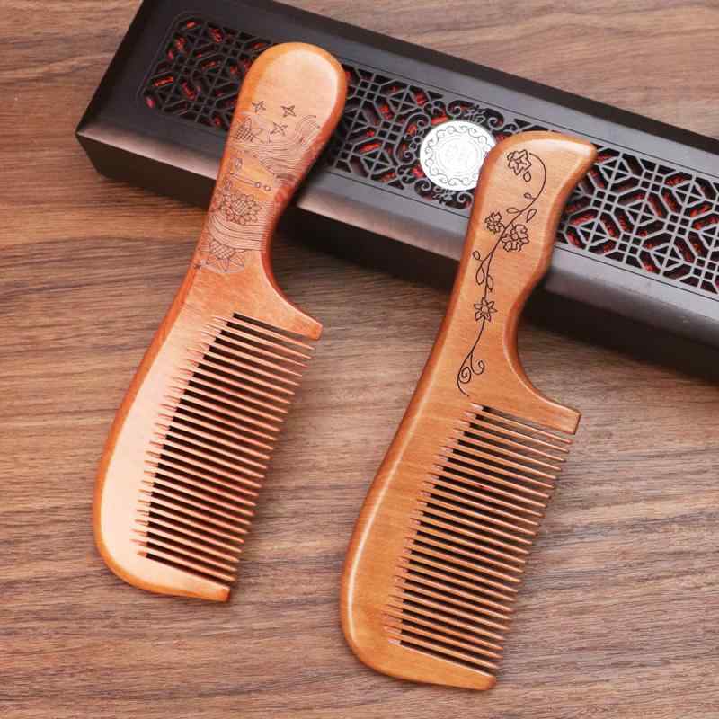 櫛 メンズ レディース 静電気防止 髪に優しい 桃木製 頭皮マッサージ 家庭用 美髪 ロングヘア シルバー 彫刻柄