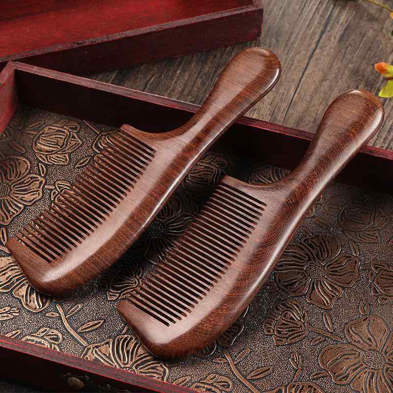 くし レディース 女性用 黒金檀木製 一体型 長柄 ロングヘア 静電気防止 絡まない 髪通り滑らか 艶出し..