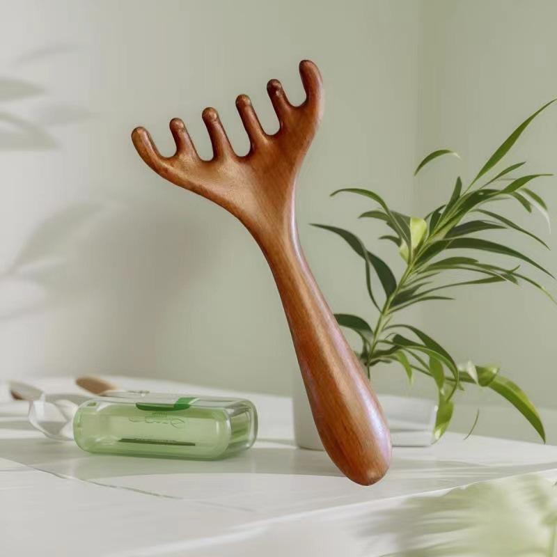 木製孫の手 マッサージコーム 金糸緑檀 鹿角形 多機能 2way 頭皮ケア 背中かき 全身リフレッシュ 天然..