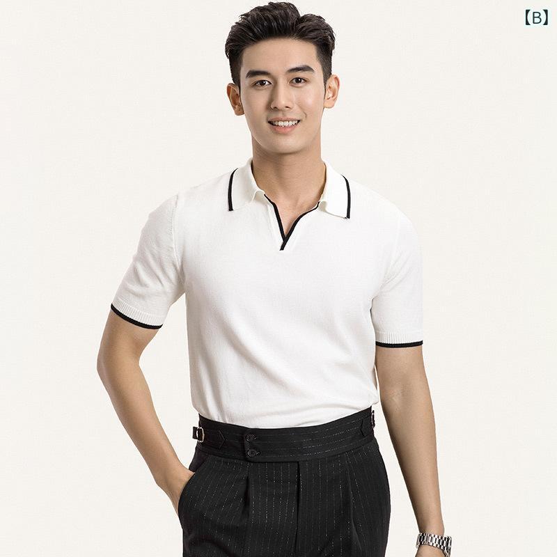 ポロシャツ メンズ 接触冷感 ノーアイロン 半袖 スリムフィット ニット ポリエステル 襟付き 通気性 ストライプ柄 ビジネス 通勤 カジュアル 大人カジュアル 春夏 ブラック ホワイト