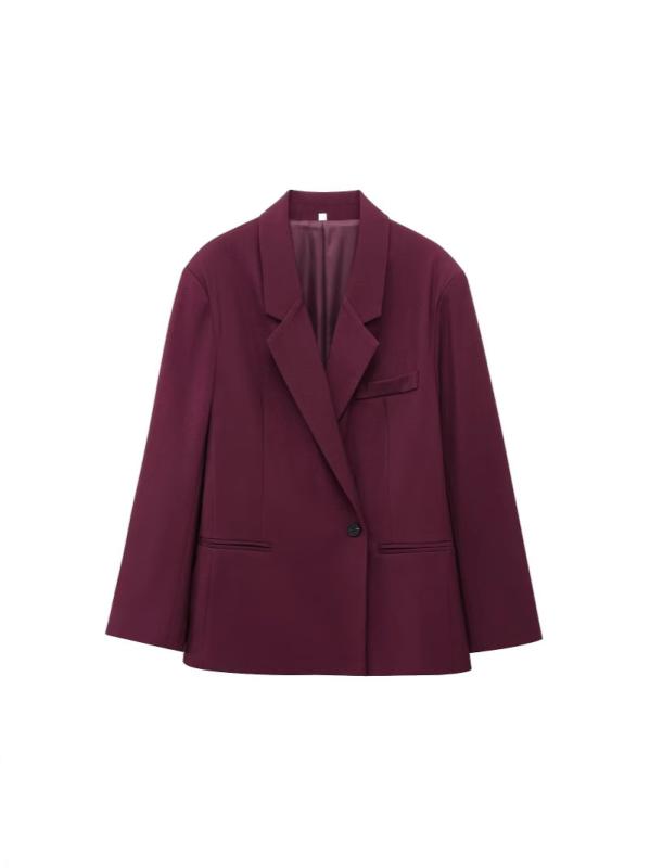 Skirt Suits - テーラードジャケット レディース ダブルブレスト ゆったり カジュアル 通勤 オフィススタイル 上品 エレガント 春夏 長袖 ポリエステル ダークレッド レギュラーフィット