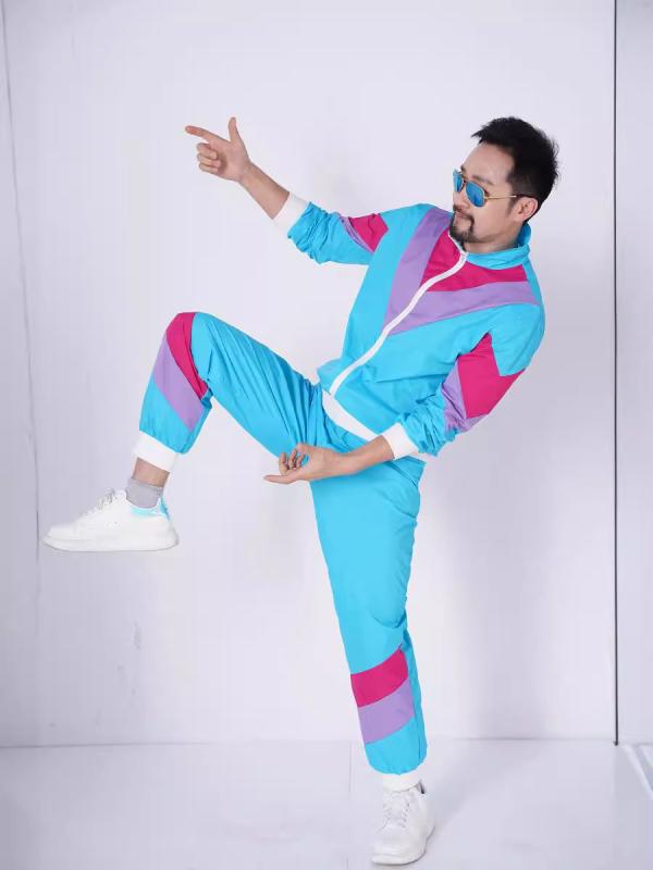 ジャージ 男女兼用 80年代 ディスコ レトロ ヴィンテージ スポーツウェア セットアップ ジャケット パンツ ダンス 衣装 パーティー イベント コスプレ