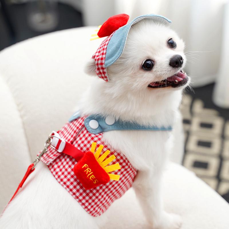 ハーネス 猫 犬用 春夏 牽引ロープ リード 洋服 セット お出かけ 散歩 コットン かわいい チェック柄