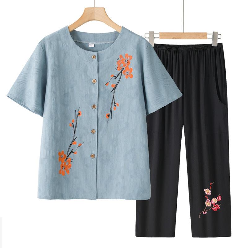 セットアップ レディース ミセス シニア 母親 ママ服 接触冷感 涼しい 半袖 カーディガン トップス 七分丈パンツ カジュアル 部屋着 ゆったり 夏 2点セット