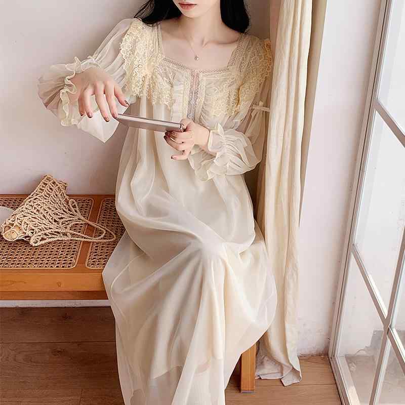 ルームワンピース レディース 胸パッド付き モダール 接触冷感 宮廷風 フレンチスタイル エレガント プリンセス 長袖 ロング丈 ネグリジェ パジャマ ナイトウェア ブライダル 花嫁 春夏秋