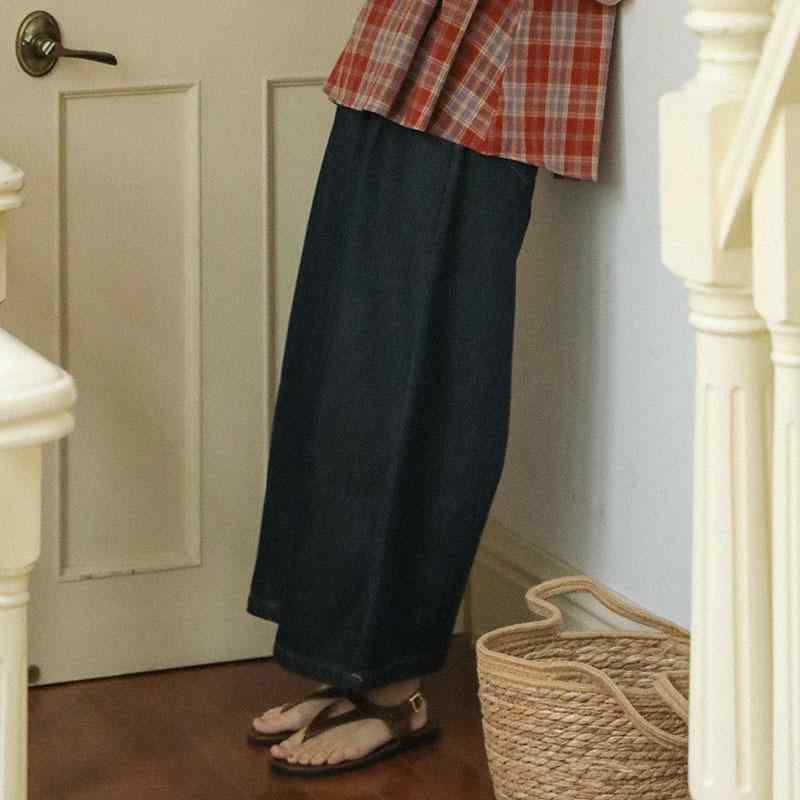 デニムパンツ レディース ハイウエスト 着痩せ効果 ゆったり 韓国風 レトロ ワイドパンツ クロップドパンツ ダークブルー コットンブレンド 着回し ポケット付き 切り替えデザイン ノンストレッチ 春夏