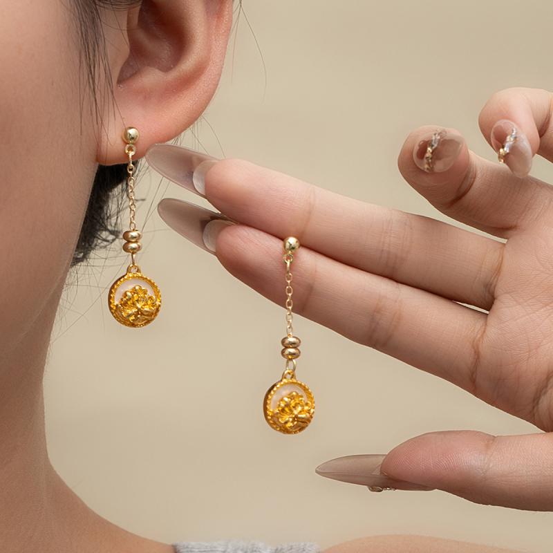 Cubic Zirconia - ピアス イヤリング レディース 揺れる デザイン性 高級感 ゴールド ジャスミン 新中華風 古式 レトロ アンティーク ライトラグジュアリー ファッション おしゃれ 合金製 電気メッキ加工 宮廷風 春夏