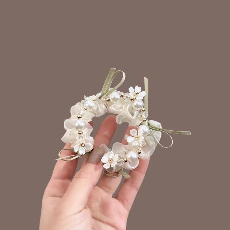 シュシュ レディース 韓国風 上品 パール フラワー 花モチーフ 高弾力 手作り 大人...