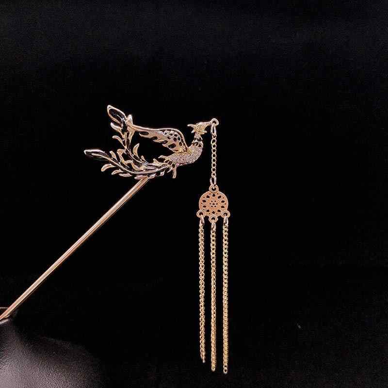 かんざし レディース 鳳凰モチーフ 合金製 高級感 電気メッキ加工 新中華風 古典柄 流蘇房飾り 歩揺 ま..