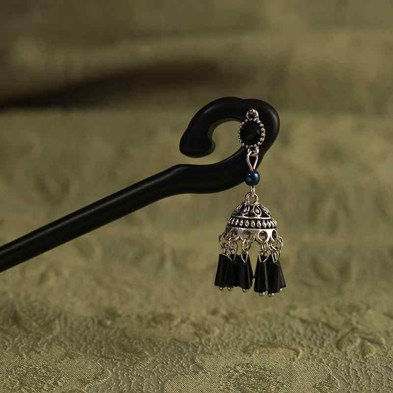 かんざし レディース 黒檀木 タッセル 歩揺 古風 漢服 和装 まとめ髪 結髪 ヘアアクセサリー 髪飾り パーティー 結婚式 成人式 卒業式 着物 浴衣