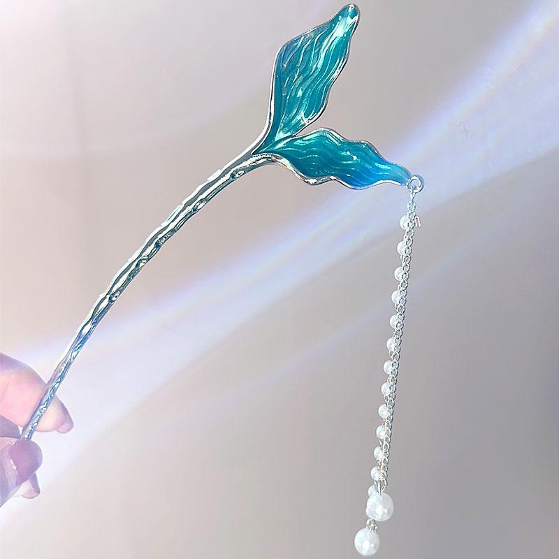 かんざし レディース 新中国風 古風 漢服 青色 フィッシュテール タッセル 高級感 繊細 まとめ髪 アップスタイル 合金製