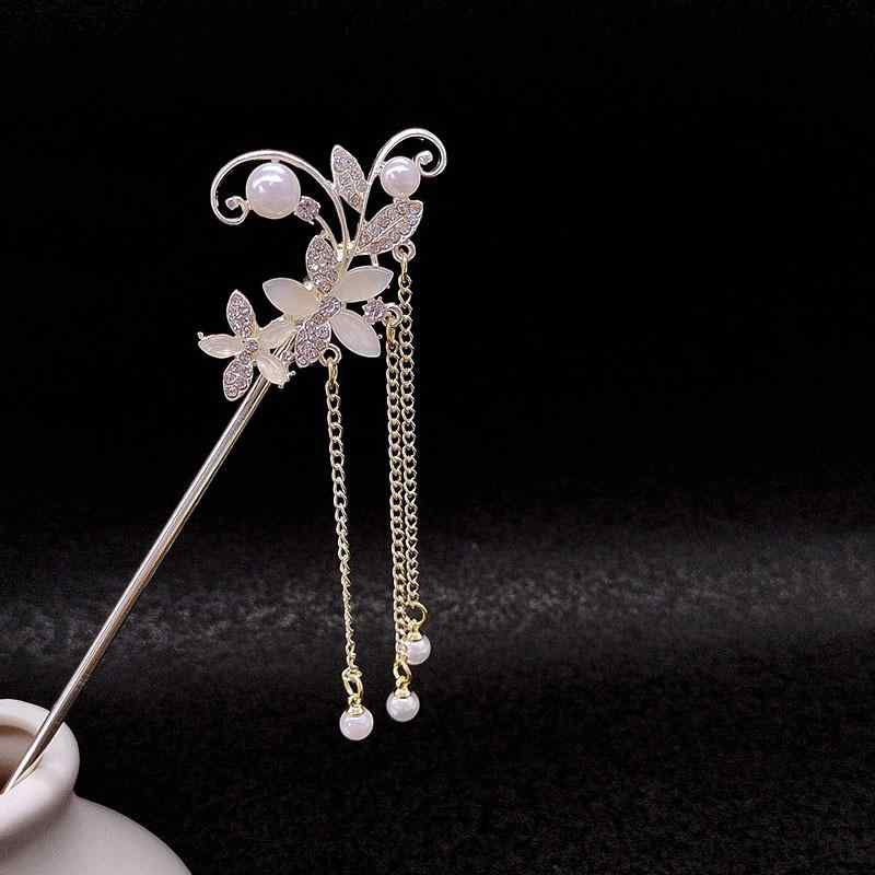 ヘアアクセサリー かんざし 揺れる 歩揺 花 キャッツアイ タッセル 高級感 レトロ 古風 モダンチャイニーズ風 まとめ髪用 和装 浴衣 着物 卒業式 成人式 普段使い