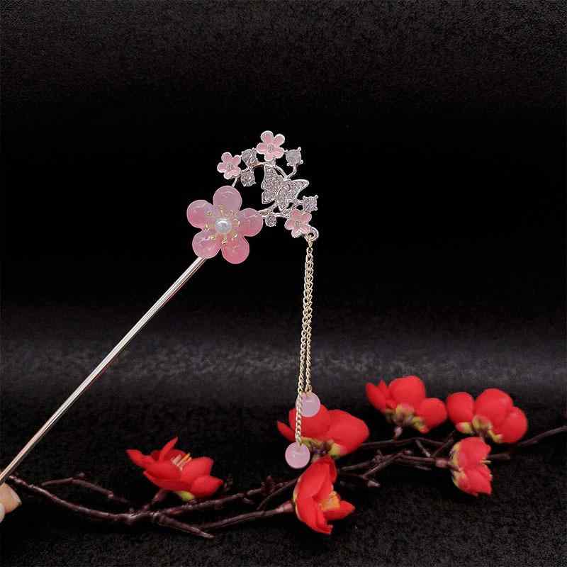 ・素材: 合金・スタイル: レトロ・デザイン: 花・加工方法: 手作業・カラー: ピンク・流行要素: かんざし・カテゴリ: ヘアアクセサリー