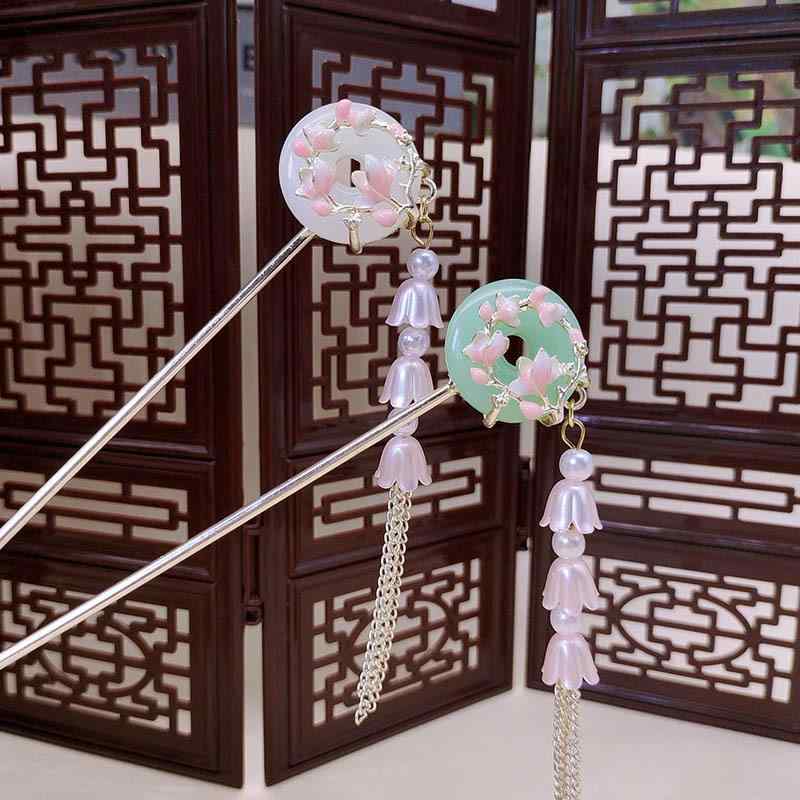 かんざし 揺れるタッセル スズラン 花モチーフ 小花柄 古風 漢服 平安飾り まとめ髪 アップヘア ヘアアクセサリー 髪飾り 合金製 電気メッキ加工 個性的 大人可愛い 春夏