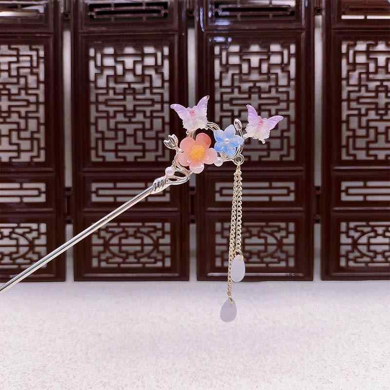 かんざし 簪 髪飾り 古風 新中国風 スタイル 高級感 揺れる 歩揺 蝶 花 タッセル 電気メッキ加工 合金製 漢服 和装 まとめ髪 アップヘア 結婚式 パーティー 成人式 卒業式