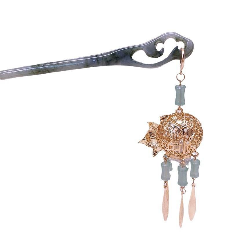 簪 レディース 新中華風 光る 魚提灯 フリンジ タッセル 個性的 高級感 レトロ 和風 エレガント まとめ髪 浴衣 着物 成人式 卒業式 髪飾り ハンドメイド 合金製 ヘアアクセサリー