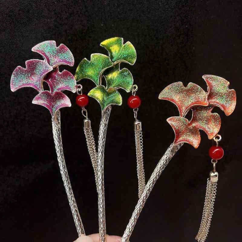 ・素材: 合金・スタイル: 古風・デザイン: 葉・加工: 電鍍・カラー展開: グリーン, オレンジ, パープル, イエロー・カテゴリ: 髪飾り