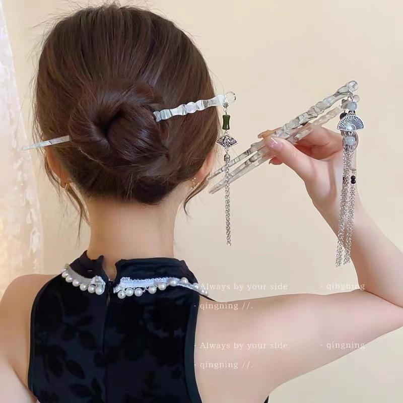 簪 レディース 女性用 モダンチャイニーズ 水墨画 扇子モチーフ アクリル製 個性的 古風 レトロ まとめ..