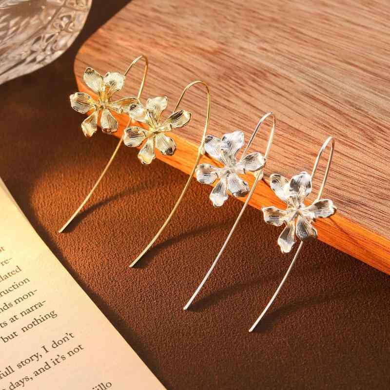 ピアス レディース 女性用 アイリスフラワー フックピアス ロング 軽やか 高級感 エレガント 個性的 おしゃれ クールスタイル 合金製 電気メッキ加工 シルバー ゴールド