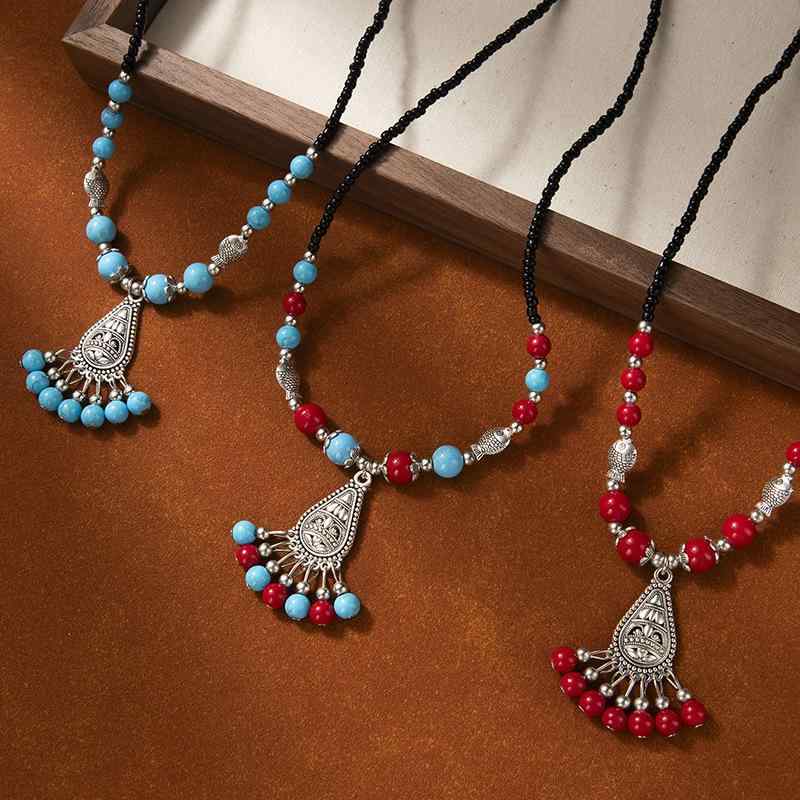 ヘッドアクセサリー レディース ボヘミアン エスニック レトロ ターコイズ ティアドロップ ビーズ フリ..