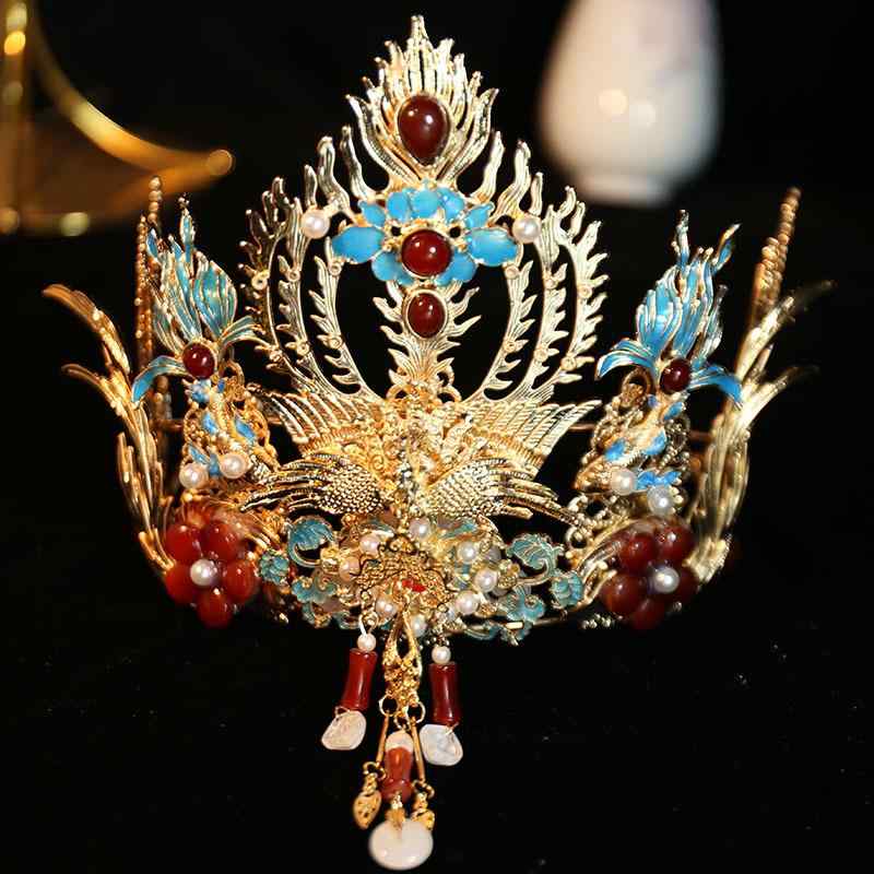 髪飾り レディース 古風 金色 漢服スタイル 合金製 宮廷風 ヘアクラウン 額飾り 顔飾り ヘッドドレス ..