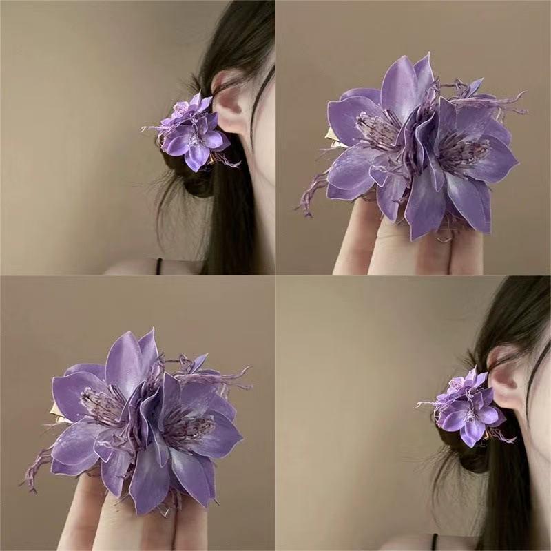 ヘアアクセサリー レディース フラワー ジャスミン ダッカールクリップ 前髪クリップ サイドクリップ ..