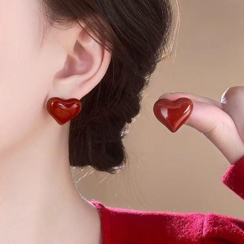 SWAROVSKI - ピアス レディース 焼付塗装 合金製 ワインレッド ボルドー 幾何学デザイン ハート しずく型 C字型 欧米風 欧米スタイル 秋冬 カジュアル おしゃれ オリジナルデザイン