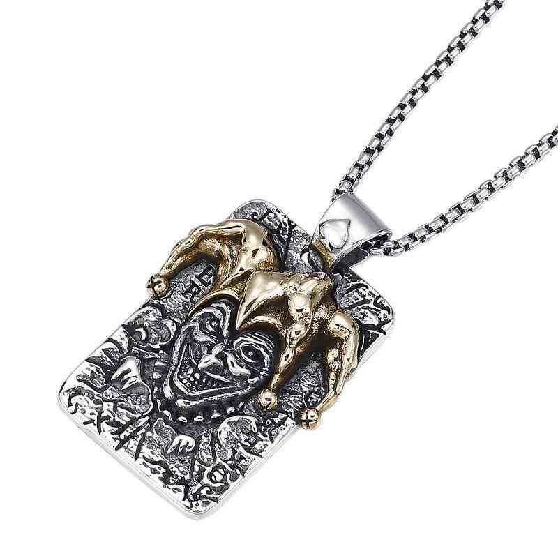 Cubic Zirconia - ネックレス メンズ 男性 ポーカー ジョーカーキング ペンダント 925シルバー タイシルバー 銅製 人工クリスタル 電気メッキ加工 レトロ 宮廷風 ヴィンテージ